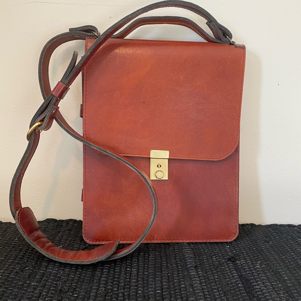 Vintage Leather Slim Crossbody Satchel Bag